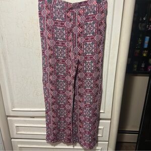 Pink Rose Women's Pink and Black Patterned Wide Leg Pants